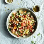 MELON & CUCUMBER WITH GOAT’S CHEESE, PISTACHIOS & MINT