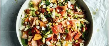 MELON & CUCUMBER WITH GOAT’S CHEESE, PISTACHIOS & MINT