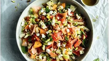 MELON & CUCUMBER WITH GOAT’S CHEESE, PISTACHIOS & MINT