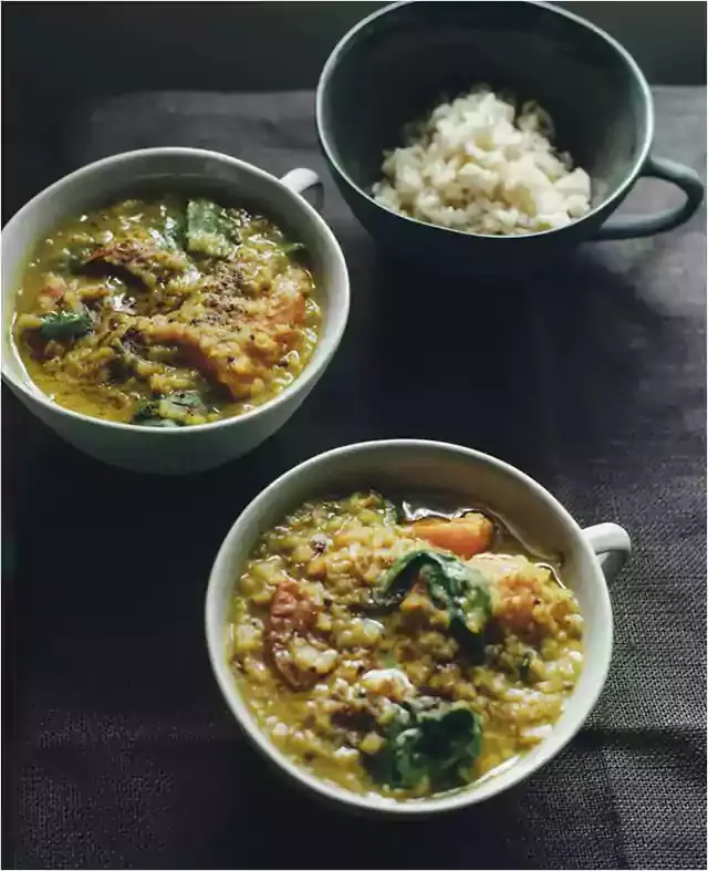 Pumpkin and spinach dhal