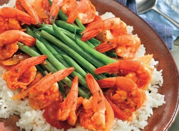 Succulent Spanish Shrimp with Jasmine Rice & Green Beans